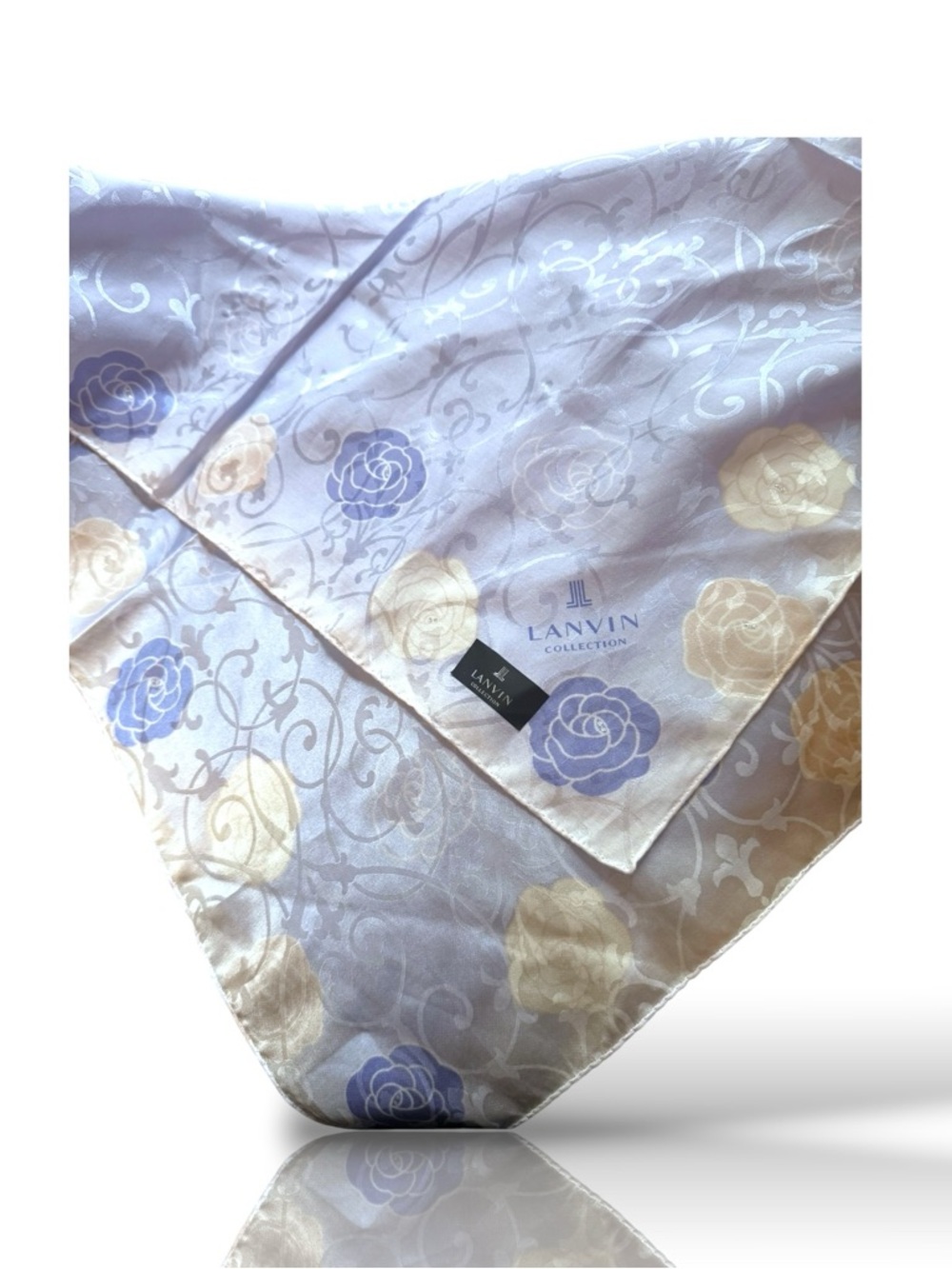 Lanvin Silk Scarf in Lavender, Cream & Periwinkle Floral Roses